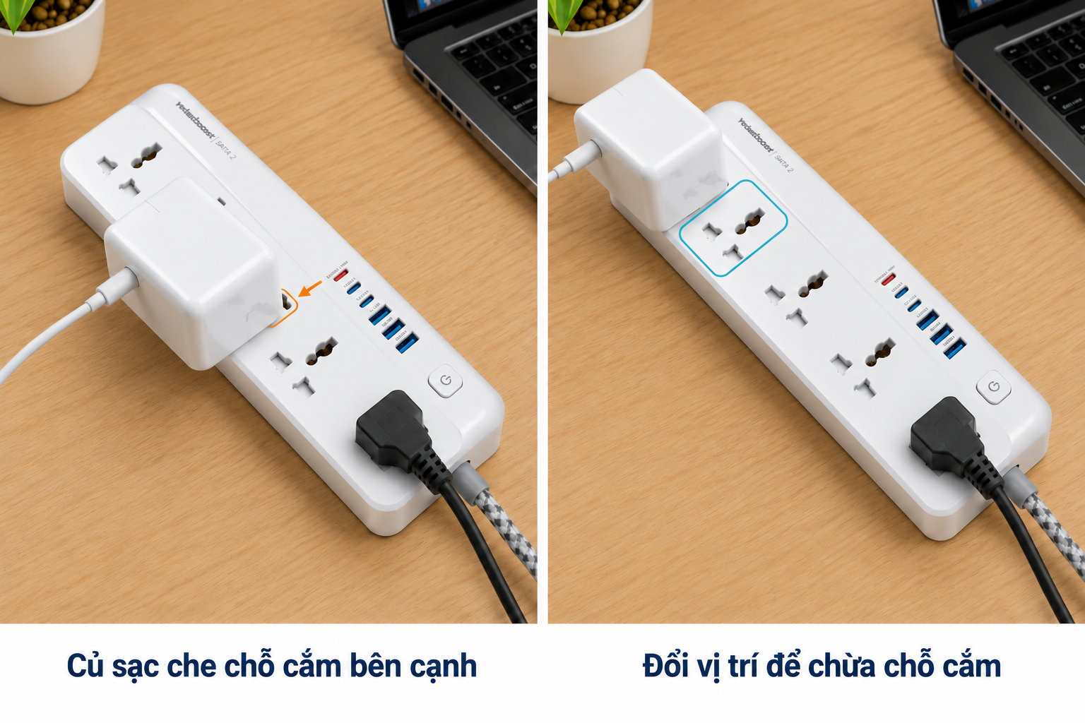 White charger blocks adjacent socket