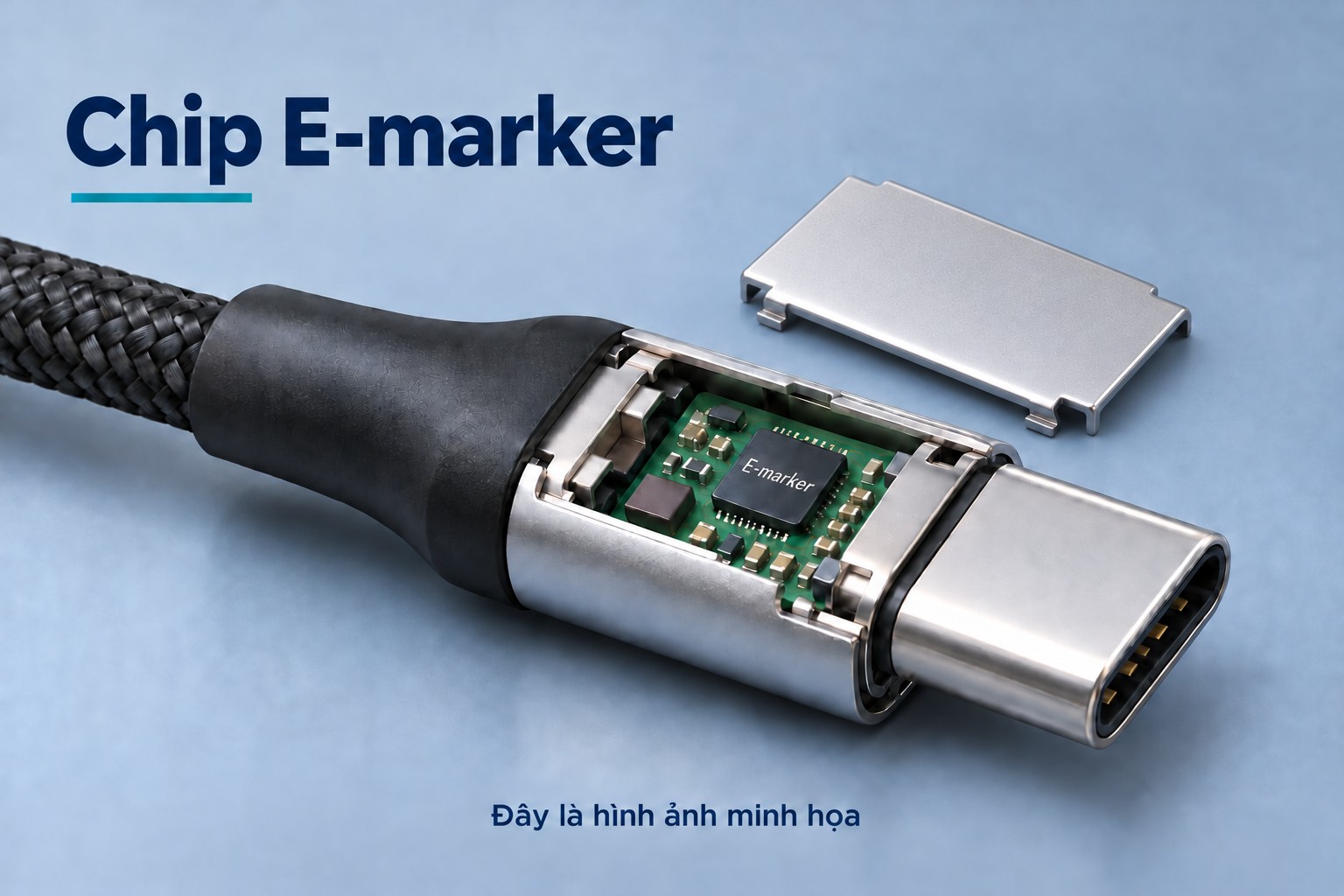 Minh họa chip E-marker bên trong đầu cáp USB-C