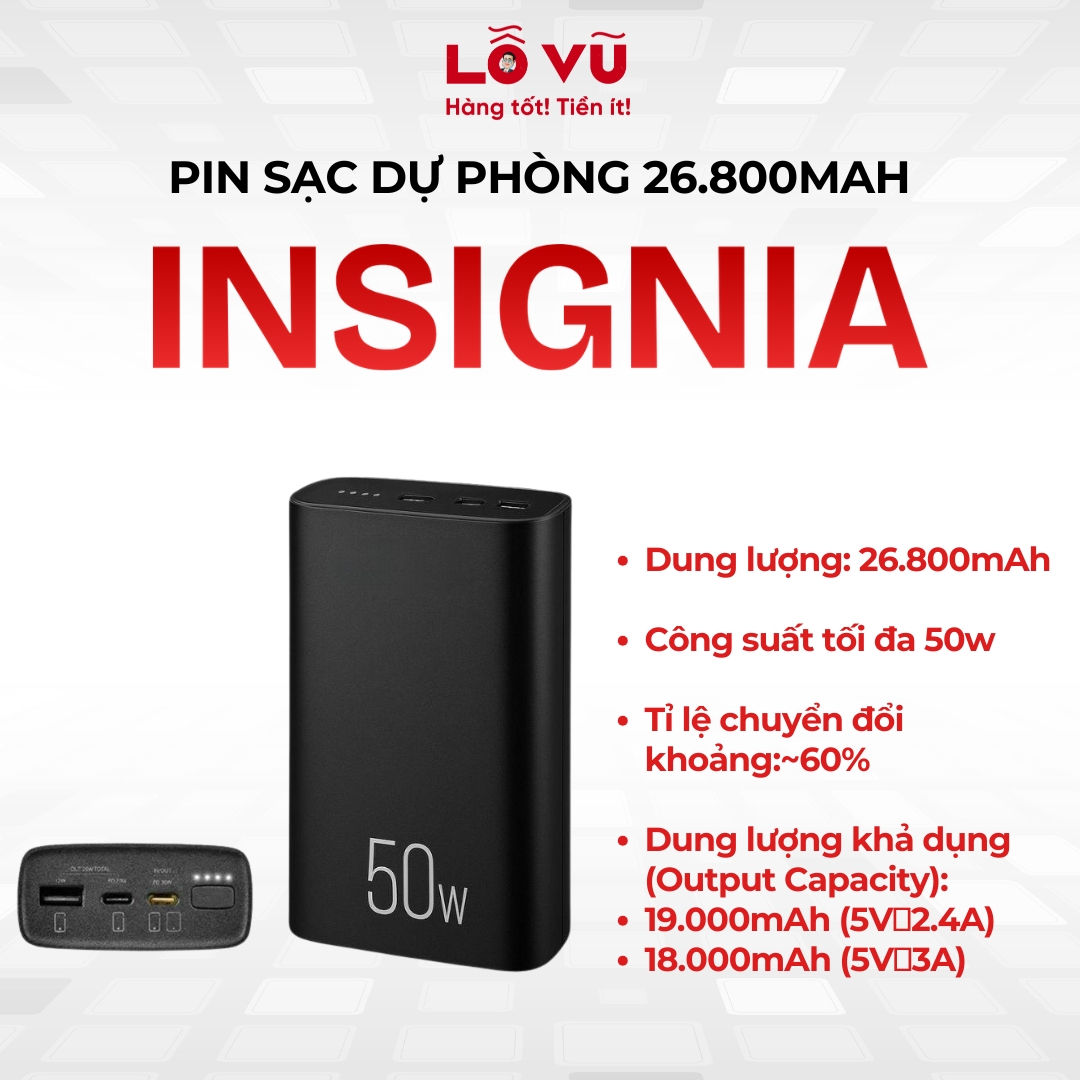 Pin dự phòng INSIGNIA 26,800mAh - Đen