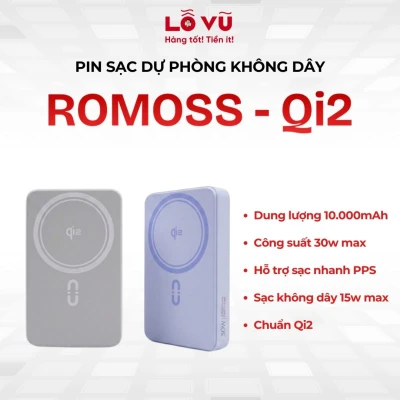 (Nobox - Qi2) Pin sạc dự phòng MagSafe ROMOSS Qi2 - 10.000mAh - Công suất 30W, Hỗ trợ PPS