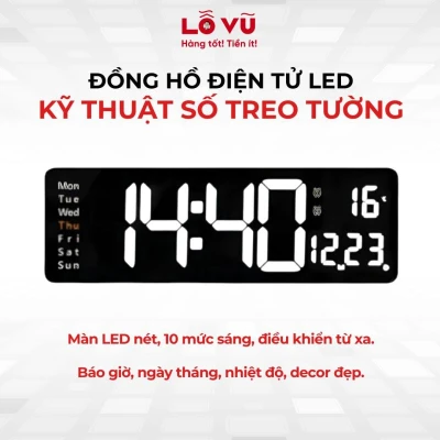 Đồng Hồ Điện Tử LED Kỹ Thuật Số Treo Tường Trang Trí Phòng Điều Khiển Từ Xa