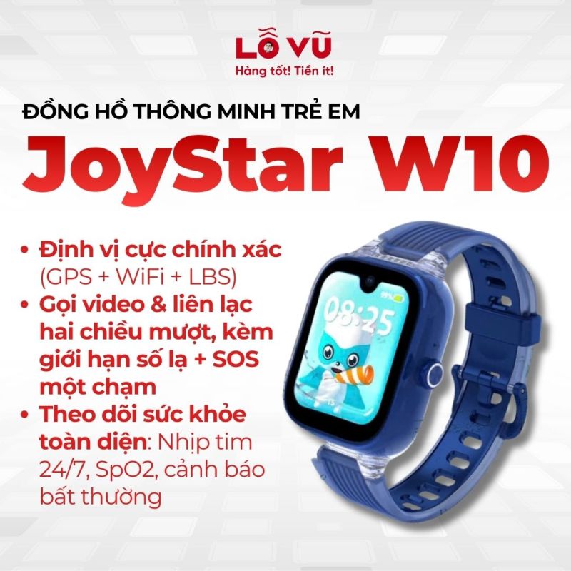 Đồng hồ thông minh trẻ em JoyStar W10 - Độ phân giải 368 × 448 px, bộ nhớ lưu trữ ram 1gb rom 8gb, pin 680mah