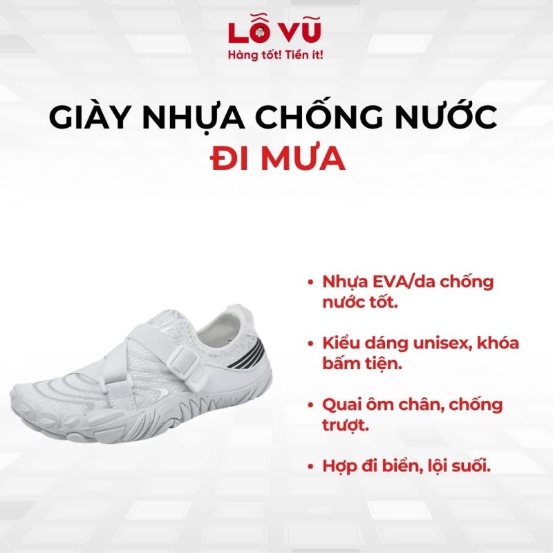 Giày nhựa chống nước đi mưa - Nhựa EVA chống thấm nước, phom rộng thoải mái, hợp đi biển, lội suối, yoga