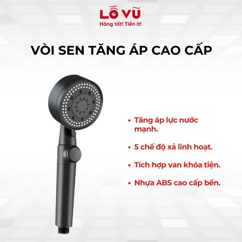 Vòi sen tăng áp - 5 chế độ, van đóng mở tiện lợi
