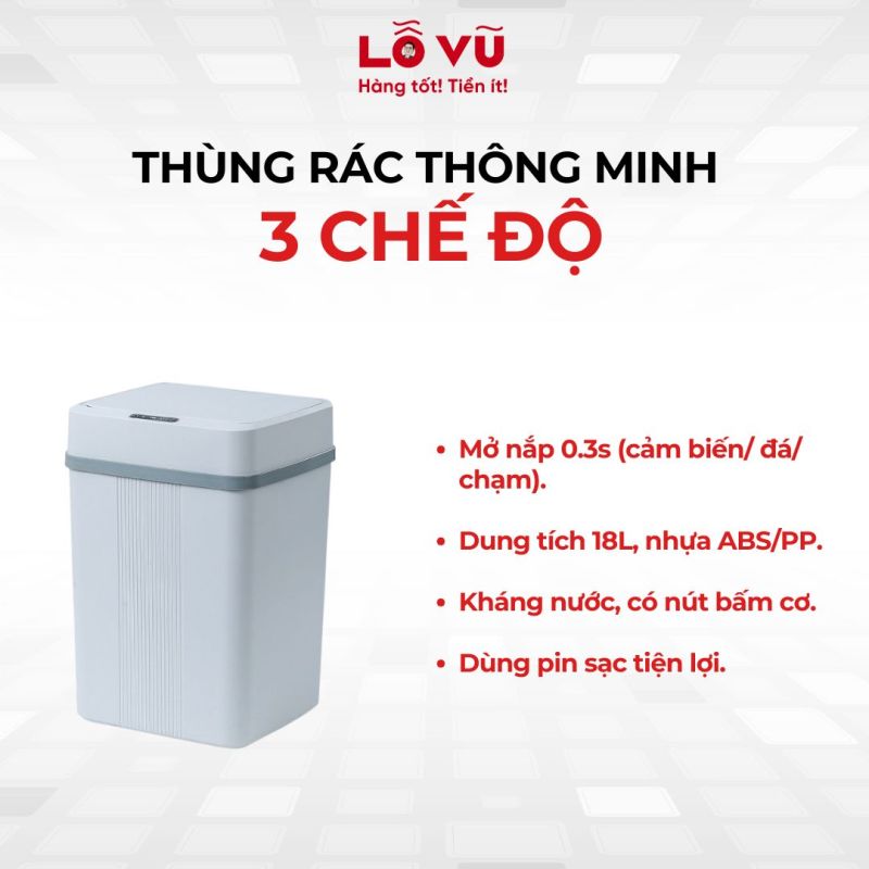 Thùng rác Thông Minh 3 chế độ - Cảm biến tiện lợi, khóa mùi hiệu quả