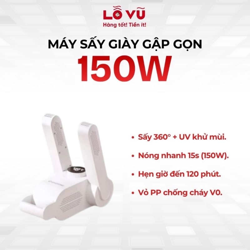 Máy sấy giày có thể gập gọn và  khử khuẩn khử mùi bằng tia UV 150W