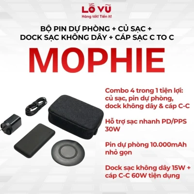 Bộ pin dự phòng + củ sạc + dock sạc không dây + Cáp sạc C to C - Mophie