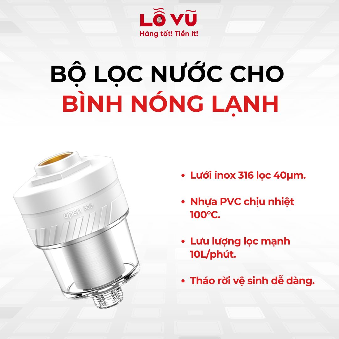 Bộ lọc nước cho bình nóng lạnh - Nhựa PVC chịu nhiệt 100 độ, lưới lọc inox, dễ dàng tháo rời