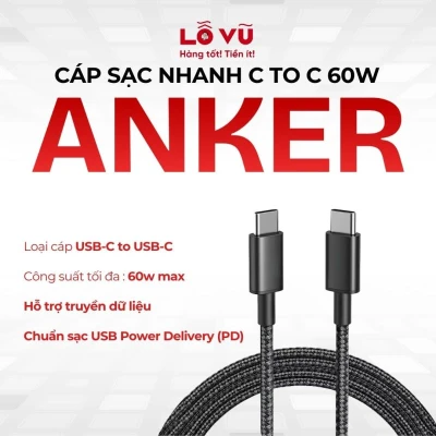 Combo 2 - Cáp sạc Anker USB-C to USB-C 60W dài 1M - Sạc nhanh chuẩn PD, vỏ nylon bện siêu bền, thương hiệu uy tín