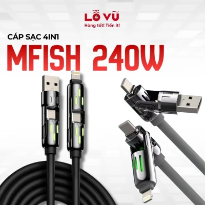 (Nobox) Cáp sạc 4 in 1 Mfish 1mét2 / 2mét - Sạc nhanh 240W, hỗ trợ chuẩn PD 3.1, dây silicone/PVC bền bỉ, chip thông minh E-marker