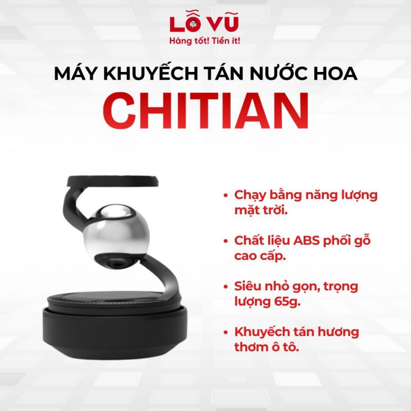 Máy khuếch tán nước hoa CHITIAN - Chạy bằng năng lượng mặt trời, gỗ sang trọng