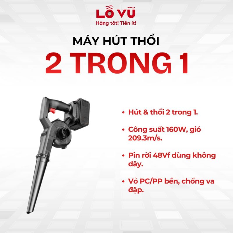 Máy hút thổi 2 trong 1 - Tốc độ gió 209.3m/s, pin lithium 48VF