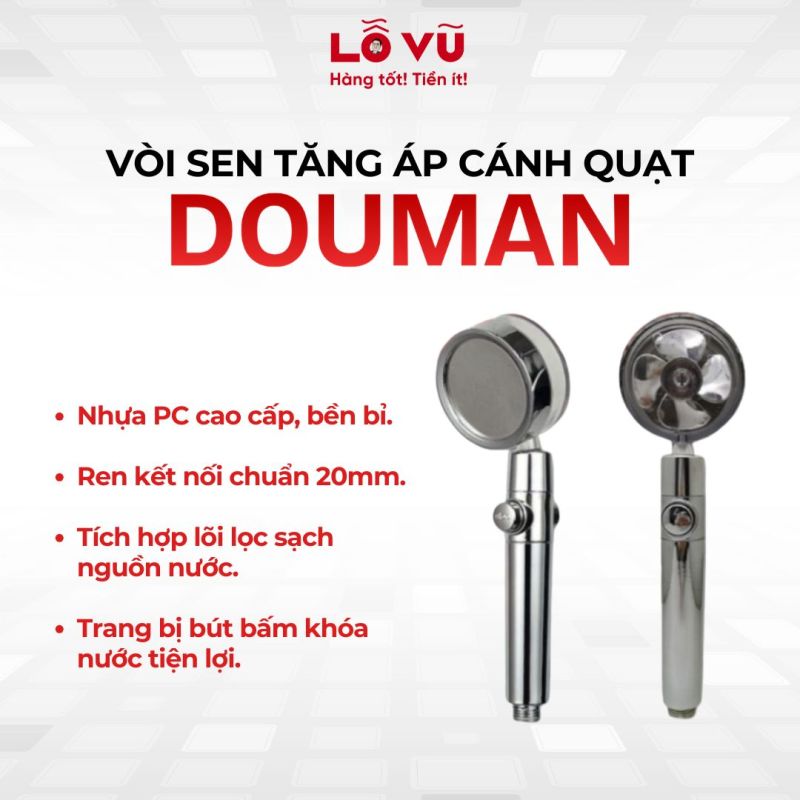 Vòi sen tăng áp cánh quạt DOUMAN - Tăng áp lực nước, lọc sạch & tiết kiệm tối ưu
