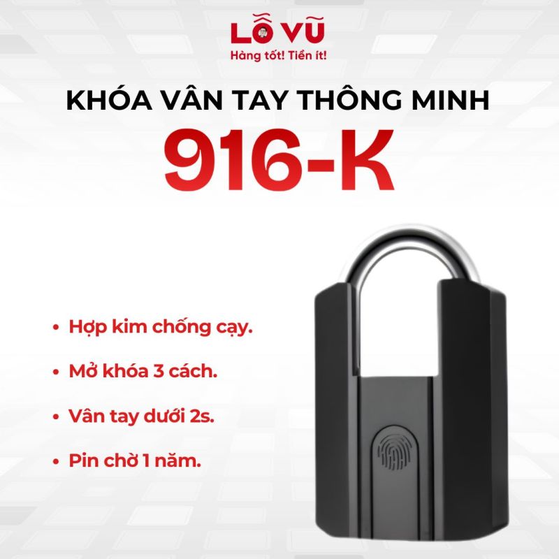 Khóa vân tay thông minh 916-K - Hợp kim kẽm A3, kết nối TTLOCK BLUETOOTH