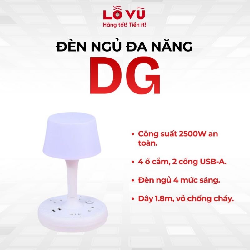 Đèn ngủ đa năng DG - 4 cấp độ sáng, ổ cắm 2500W