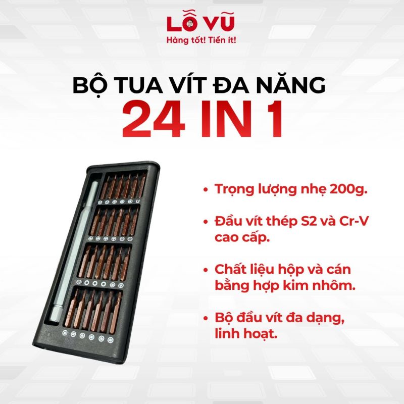 Bộ tua vít đa năng 24 in 1 - Thép S2 siêu cứng, thiết kế gọn nhẹ chuyên nghiệp