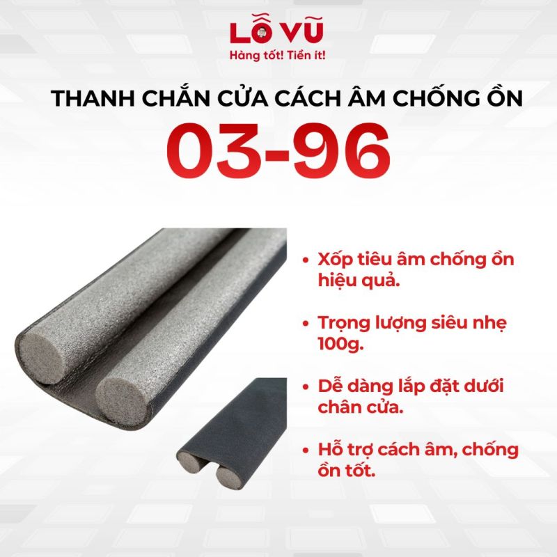Thanh chắn cửa cách âm chống ồn 03-96 - Ngăn âm, chống bụi & giữ không gian riêng tư