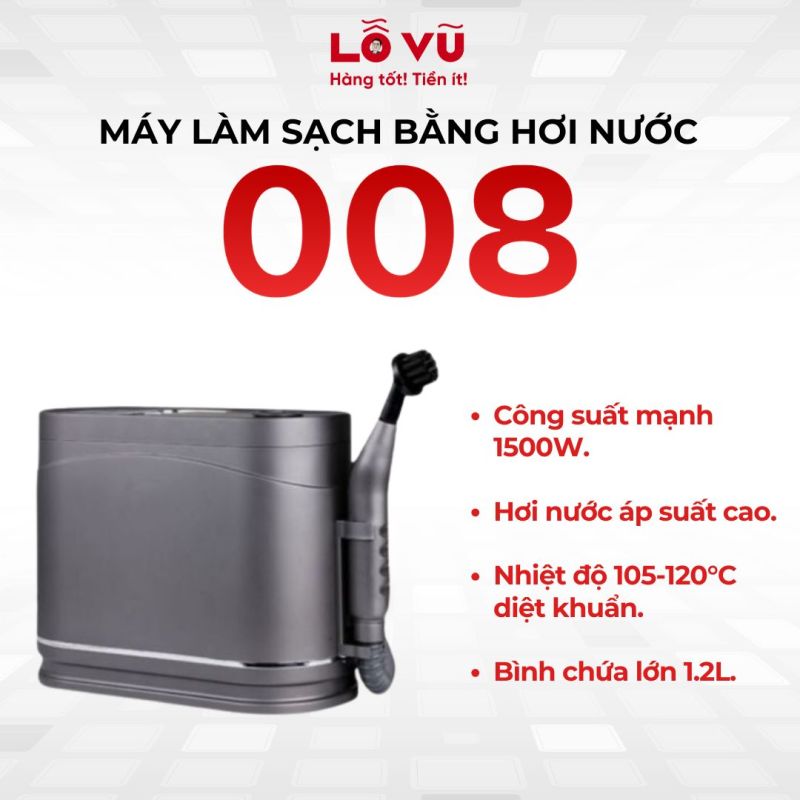 Máy làm sạch bằng hơi nước 008 - Công suất 1500W, khử khuẩn không dùng hóa chất