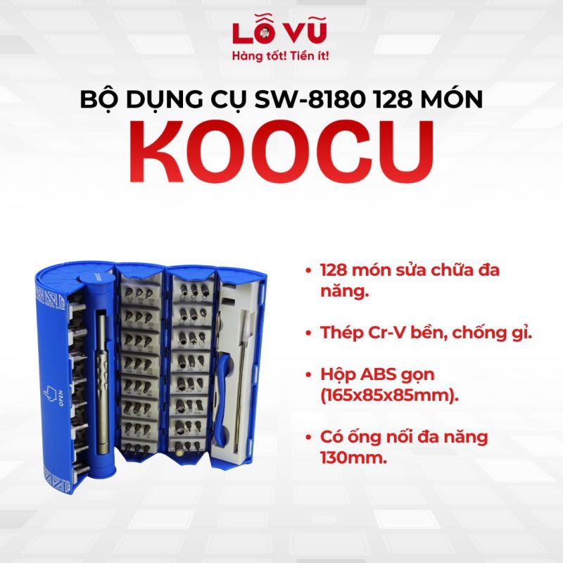 Bộ dụng cụ KOOCU SW-8180 128 món - Thép CR-V bền bỉ, tiện lợi toàn diện