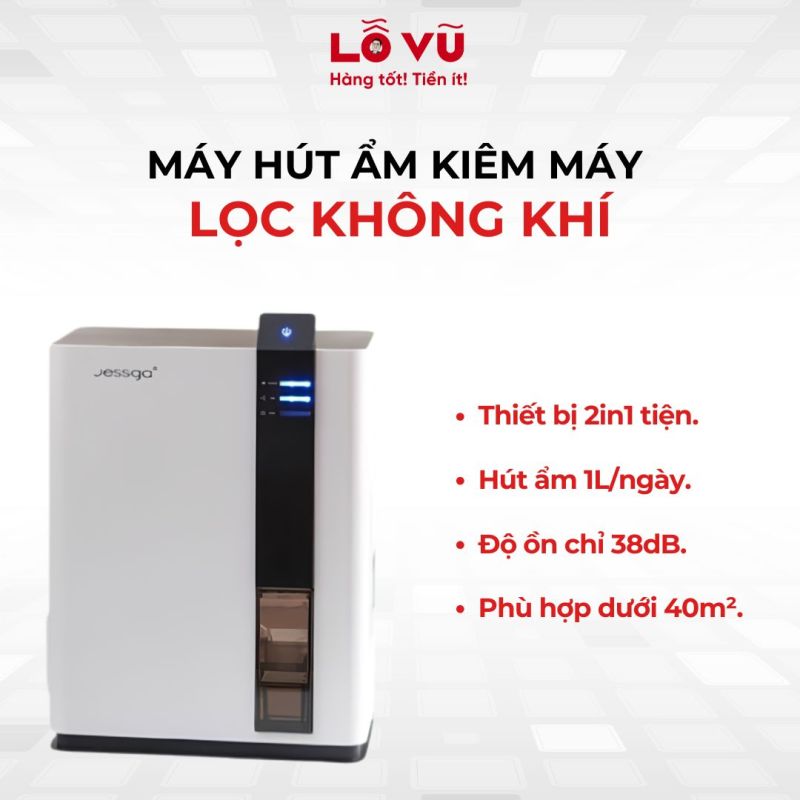 Máy hút ẩm kiêm máy lọc không khí - bình chứa 2.6L, khử ẩm, vận hành êm ái