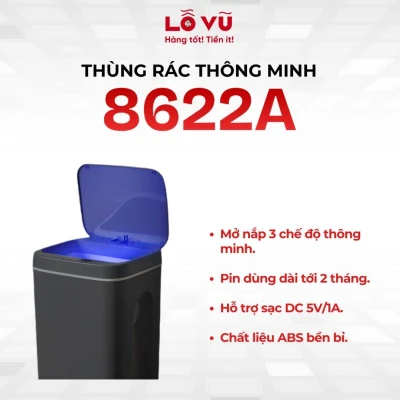 Thùng rác thông minh 8622A - Cảm biến 3 chế độ, nhựa ABS cao cấp