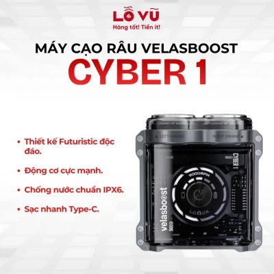 Máy Cạo Râu Velasboost Cyber 1 Động Cơ 9000RPM - Máy Cạo Râu Khô Và Ướt Vỏ Kim Loại Chống Nước IPX6 Chính Hãng