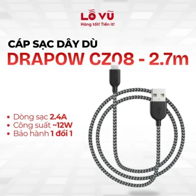 Cáp sạc dây dù DRAPOW CZ08 siêu bền chống đứt dành cho iPhone - 2.7m