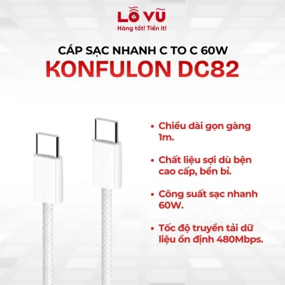 Cáp sạc nhanh C to C 60W Konfulon DC82