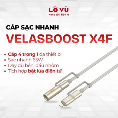 Cáp sạc nhanh VELASBOOST X4F - Cáp 3 trong 1 kèm tẩu đốt (bật lửa điện)