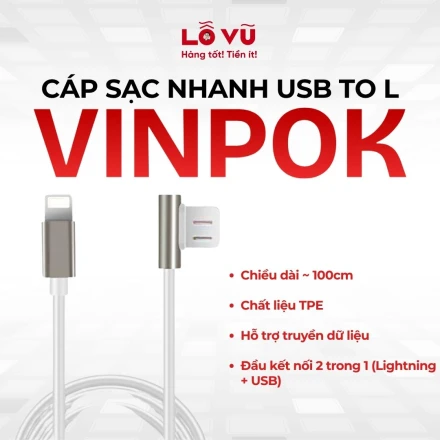 Cáp sạc đa năng Vinpok 2-in-1 (Lightning & Micro-USB) dài 1M - Thiết kế tiện lợi, chất liệu TPE bền bỉ, hỗ trợ sạc và truyền dữ liệu