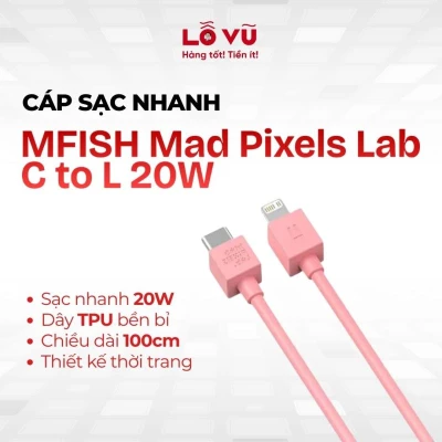 Combo 2 cáp sạc nhanh iPhone MFISH Mad Pixels Lab C to Lightning 20W (1m) - Chất liệu nhựa TPU dẻo dai chống rối, đầu cáp gia cố chống đứt gãy (Hàng Nobox)