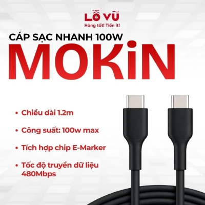 Cáp sạc MOKiN USB-C to USB-C 100W dài 1.2M - Chip E-marker thông minh, tương thích laptop & thiết bị công suất cao