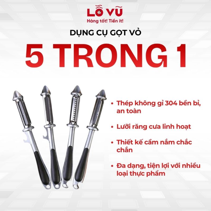 Dụng cụ gọt vỏ 5 trong 1 - Lưỡi cưa xoay linh hoạt, gọt cực nhanh