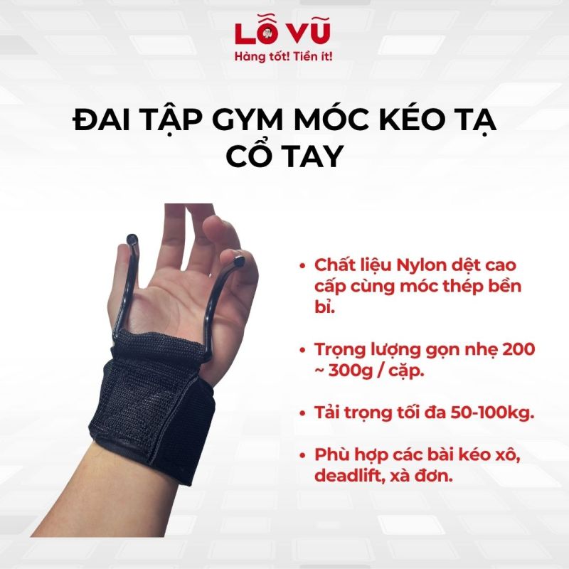 Đai Tập Gym Móc Kéo Tạ Cổ Tay - Hỗ trợ kéo tạ, bảo vệ cổ tay