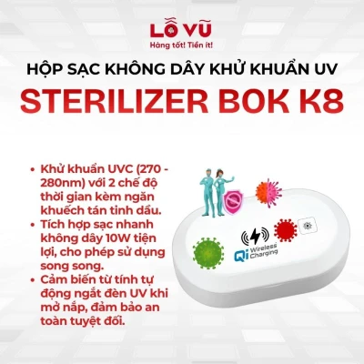 Hộp sạc không dây 10W, khử khuẩn UV Sterilizer Box K8
