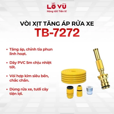 Vòi xịt tăng áp rửa xe TB-7272 - Ống dài 5m, nhiều đầu nối