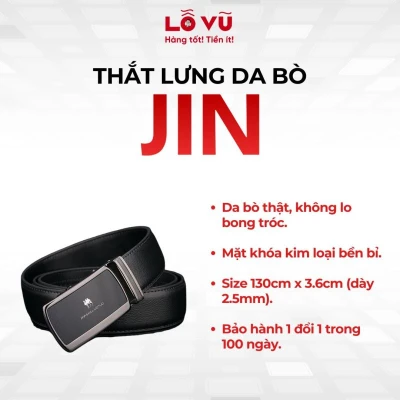 Thắt lưng da bò JIN - Da bò thật bền bỉ, mặt khóa kim loại chắc chắn