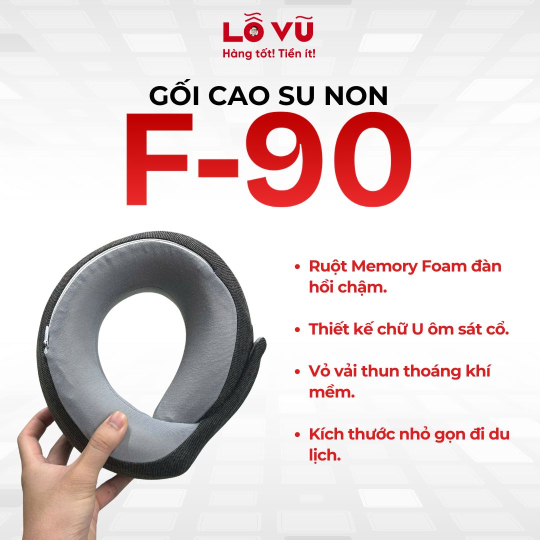 Gối Cao Su Non F-90 - Thiết kế công thái học, hỗ trợ cột sống, chấ liệu vải thun mềm mại