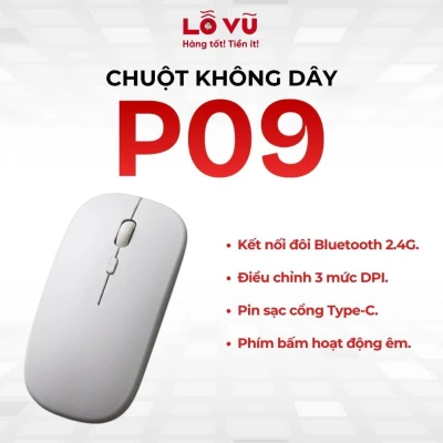 Chuột không dây P09 - Kết nối BLUETOOTH 5.2 & 2.4G, 3 mức DPI