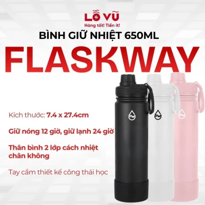 Bình giữ nhiệt cao cấp FLASKWAY 650ml - Thép không gỉ 18/8, cách nhiệt chân không 2 lớp, tích hợp đế lót silicone