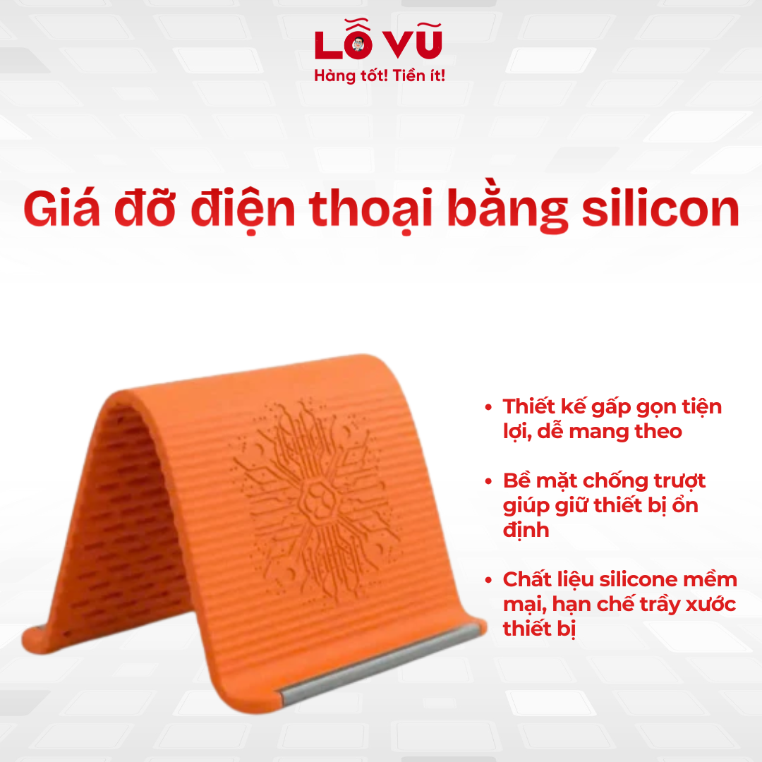 Giá đỡ điện thoại bằng silicon, Cấu trúc tam giác gấp gọn, Kệ đỡ chống trượt vân nổi hạn chế trầy xước thiết bị