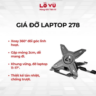 Giá đỡ laptop 278 - Tản nhiệt hiệu quả, gập siêu mỏng