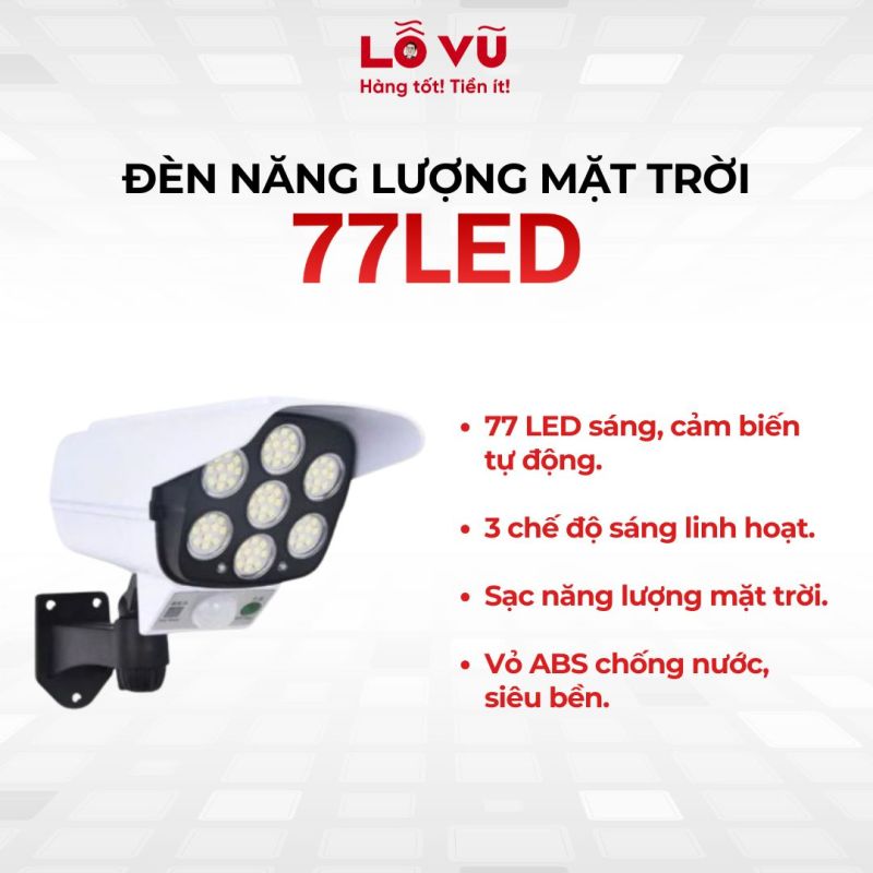 Đèn năng lượng mặt trời 77LED - Cảm biến thông minh, 3 chế độ sáng , chống nước ngoài trời