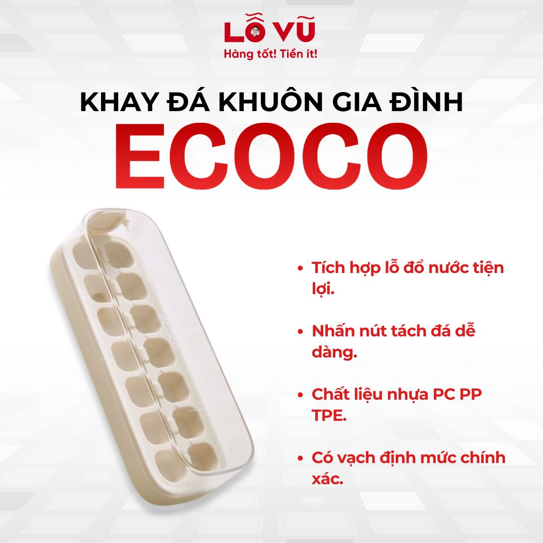 Khay đá khuôn gia đình ECOCO - Nhấn nút tách đá dễ dàng, chất liệu nhựa PC PP TPE
