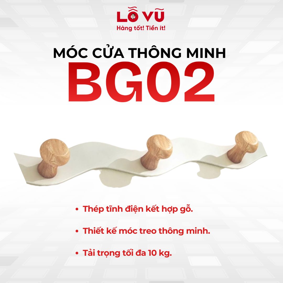 Móc cửa thông minh BG02 - Thép tĩnh điện và gỗ, tải trọng 10kg, thiết kế thông minh