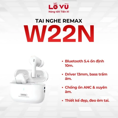 Tai nghe Remax W22N, Bluetooth V5.4, Khử ồn ANC & Xuyên âm linh hoạt