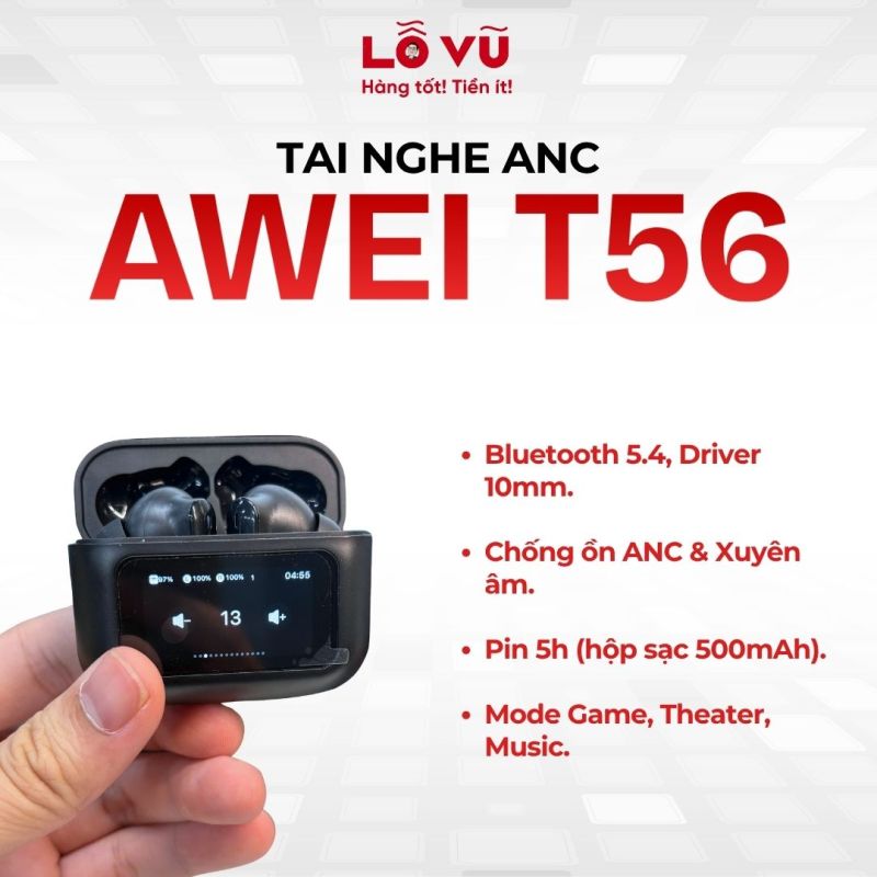 Tai nghe awei T56 ANC - Khử ồn chủ động, BLUETOOTH 5.4