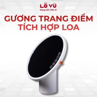 Gương trang điểm tích hợp loa Bluetooth và đèn LED - Gương để bàn trang điểm cá nhân đèn LED chiếu sáng đều không chói chất liệu nhựa ABS cao cấp kèm củ sạc