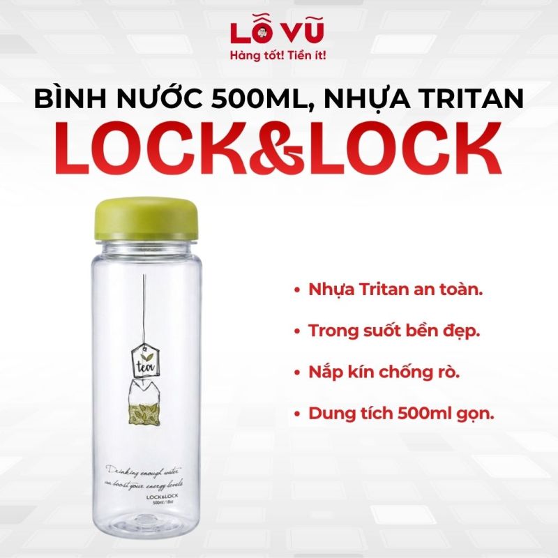 Bình nước Lock&Lock 500ml, nhựa tritan an toàn