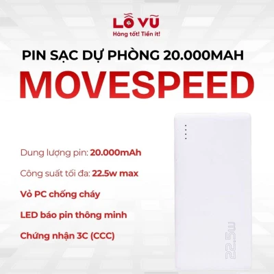 Pin dự phòng Movespeed 20.000 22.5W - YSPBE20-22 - Dung lượng khủng, sạc nhanh đa thiết bị, đạt chuẩn an toàn hàng không